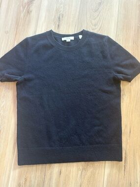 Vince Black Short-Sleeve Cashmere Crewneck Sweater